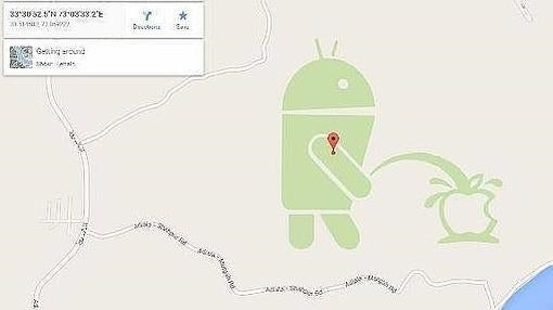 Las coordenadas de Google Maps donde apareciía una imagen de Android orinando sobre Apple