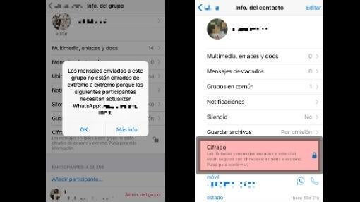 El candado indica si las conversaciones están cifradas