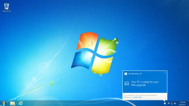 Notificación para la actualización de Windows 10