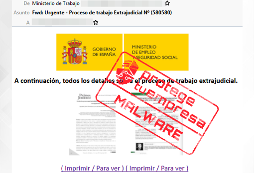 Así es el correo malicioso en el que se suplanta al ministerio de Trabajo