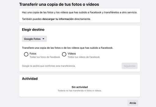 Cómo transferir tus fotos y vídeos de Facebook a Google Fotos o Dropbox