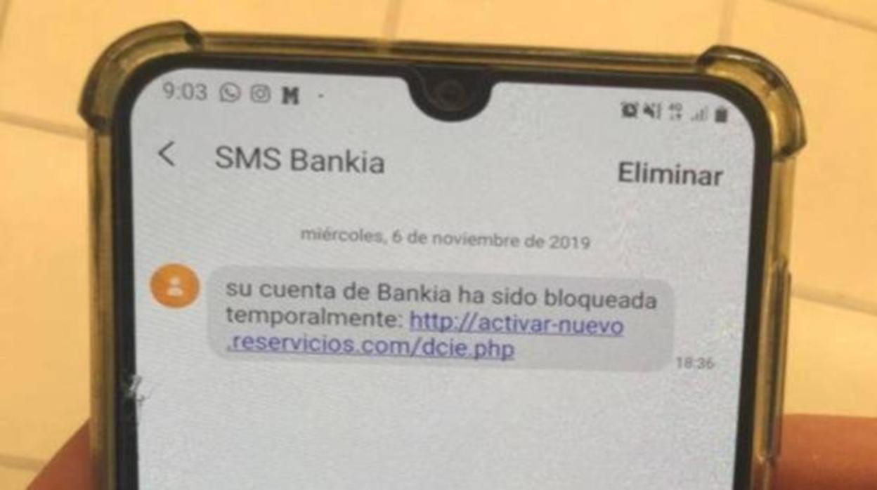 Ejemplo de mensaje de tipo phishing en el que se suplanta a Bankia