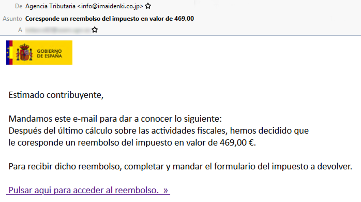 Si te llega un correo en el que te ofrecen 469 euros por la declaración de la renta, no te lo creas