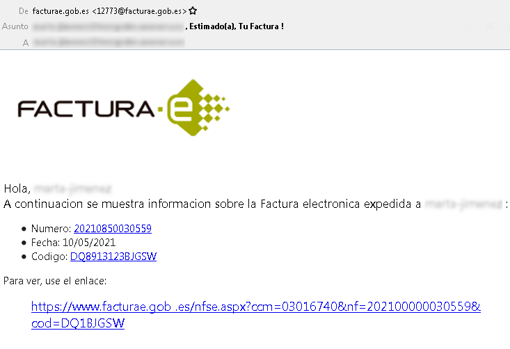 Uno de los correos maliciosos detetado por INCIBE