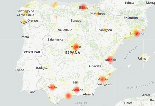 Mapa del fallo de Twitter