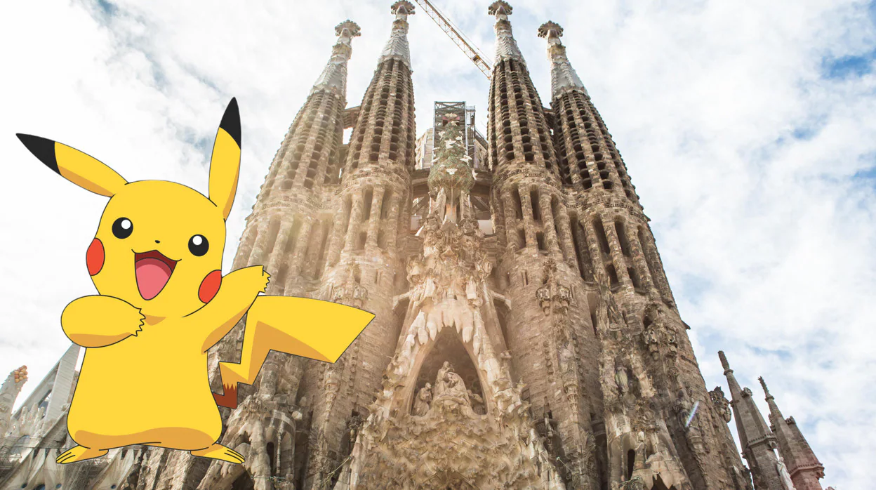 Pikachu junto a la Sagrada Familia