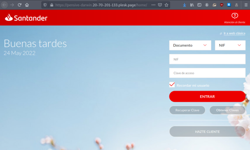 Página que se hace pasar por la oficial del Santander
