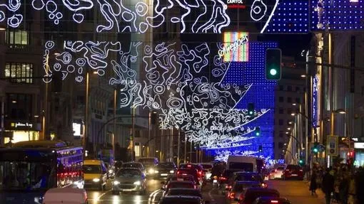 Luces de Navidad en la Gran Vía de Madrid