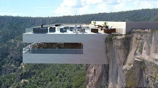 Vista de las dos zonas del nuevo bar en Barrancas del Cobre, México