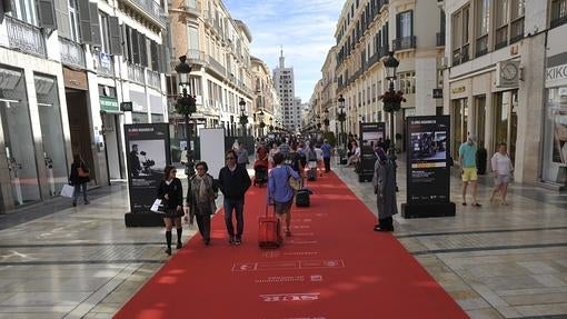 Calle de Larios, con la alfombra roja, durante el pasado Festival de Cine de Málaga