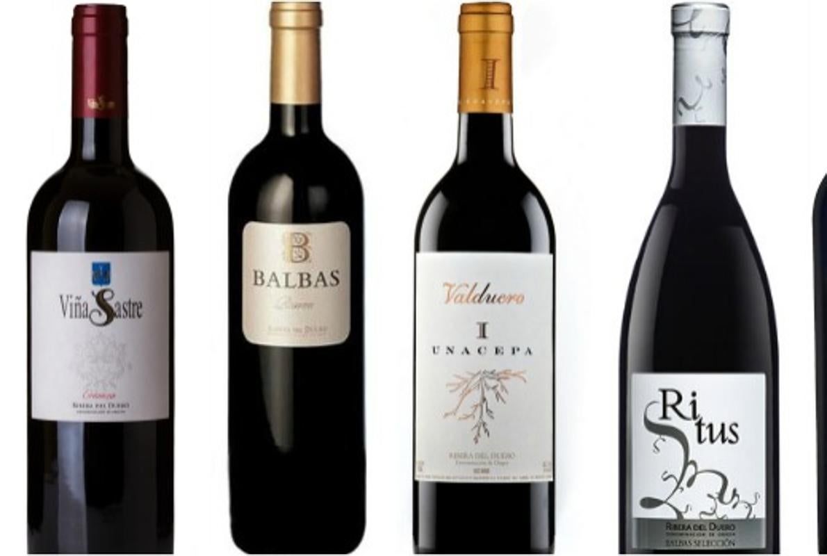 De izquierda a derecha, Viña Sastre, Balbas Reserva, Valduero I Cepa, Ritus y Figuero Viñas Viejas