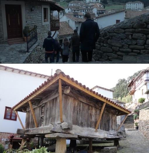 En el fotograma superior los vecinos descienden por las calles empedradas de Tazones