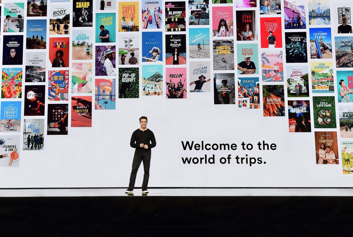 Brian Chesky, primer ejecutivo de Airbnb, en la presentación de Trips