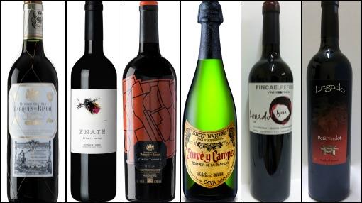 De izquierda a derecha, Marqués de Riscal Reserva, Enate, Finca Torrea, Juvé y Camps, Legado Syrah y Legado Petit Verdot