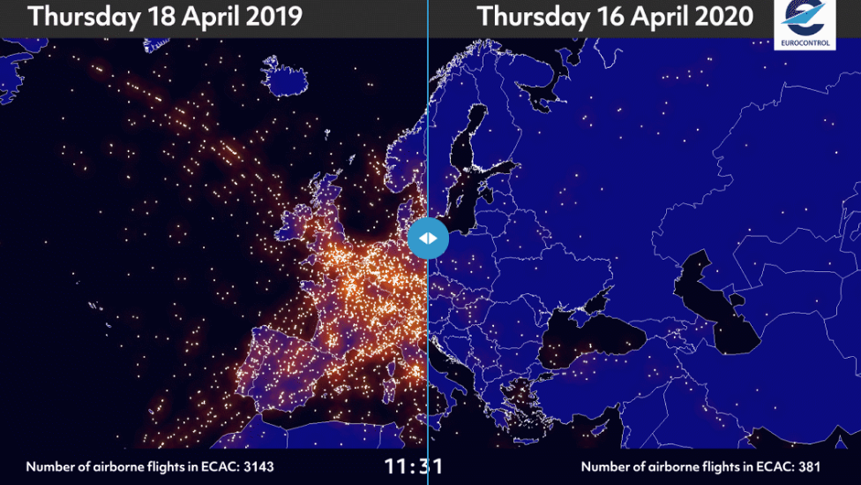 El coronavirus desploma el tráfico aéreo más de un 90% en Europa