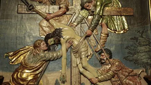 Exposición 'Lux' de las Edades del Hombre en Sahagún (León). En la imagen, detalle del retablo 'Descendimiento' de Manuel Álvarez
