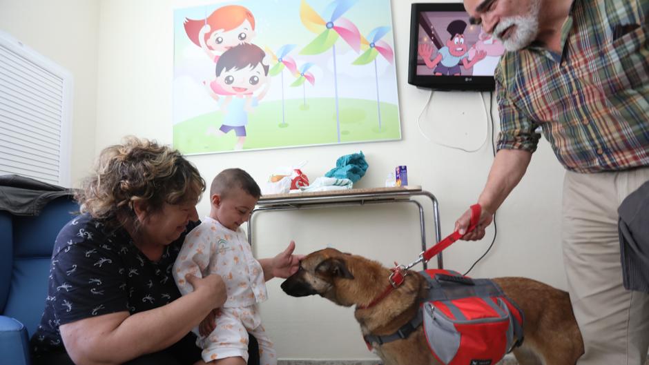 Terapia de sonrisas y ladridos para los pequeños pacientes del Puerta del Mar